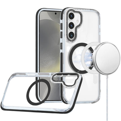 For Samsung Galaxy S23+ Plus Transparent back with Colorful Frame Strong Magnetic Circle [Compatible with Magsafe] Shockproof Case Cover Clear Black