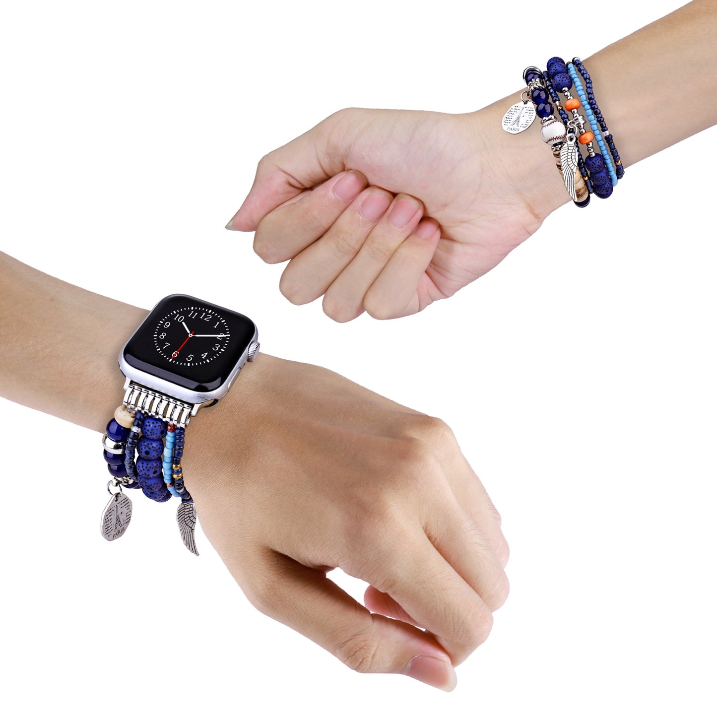 Watch Band for Apple Watch 38/40/41mm, Series 1-8 & SE Fashion Beaded Ornaments Adjustable Decorative Bracelet Style with Comfortable Wear Structure