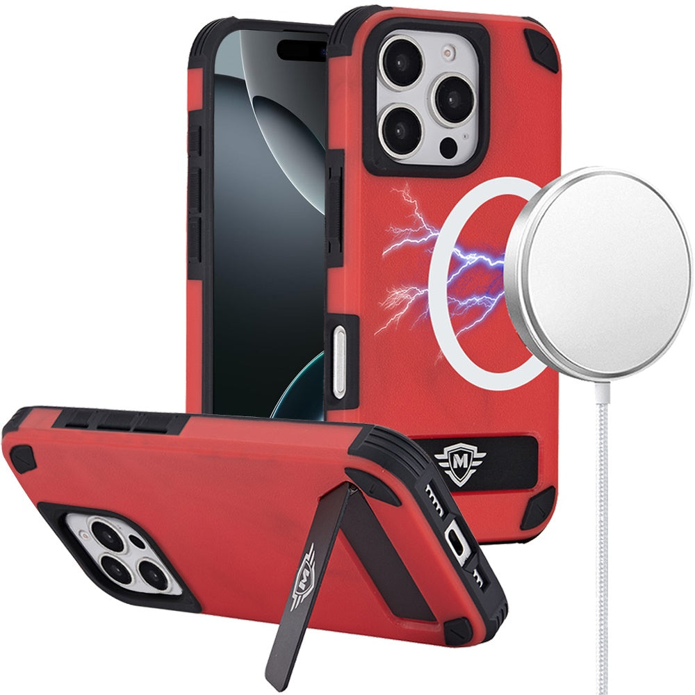 For Apple iPhone 16 Pro Heavy Duty Magnetic Hybrid Kickstand Shockproof Protection Rugged Design Secure Grip Built In Stand Design Case Cover Red