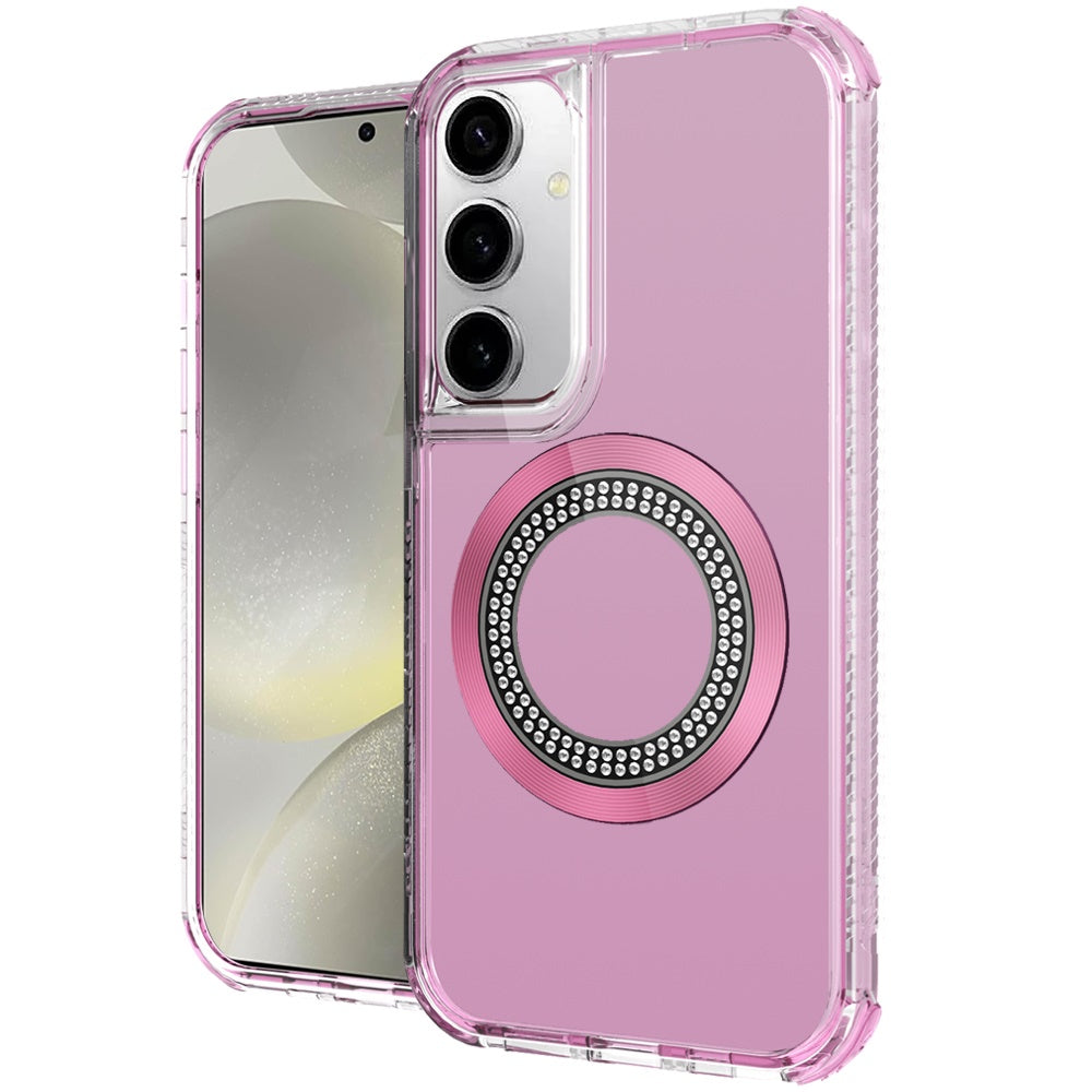 For Apple iPhone 17E /16E Magnetic Circle Compatible with Magsafe, Hybrid Chrome 3in1 Transparent Shockproof TPU Bumper Case Cover Pink