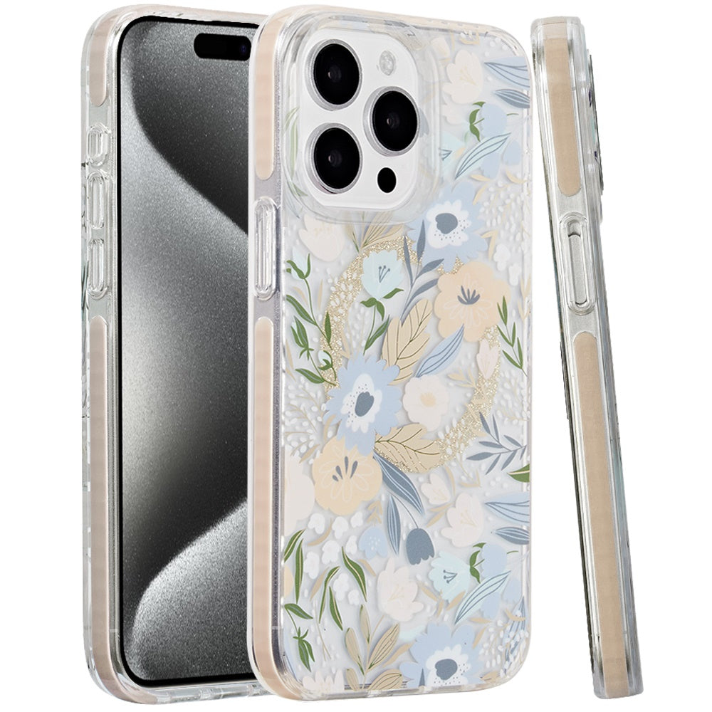 For Apple iPhone 16 Plus (6.7") Floral Pattern Design Cute Clear Hybrid Compatible with Magsafe Double Layer Soft TPU Hard PC Case Cover