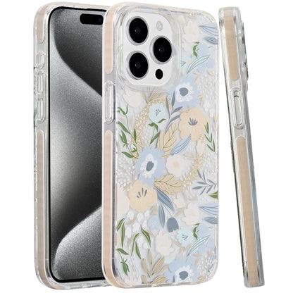 For Apple iPhone 16 Plus (6.7") Floral Pattern Design Cute Clear Hybrid Compatible with Magsafe Double Layer Soft TPU Hard PC Case Cover