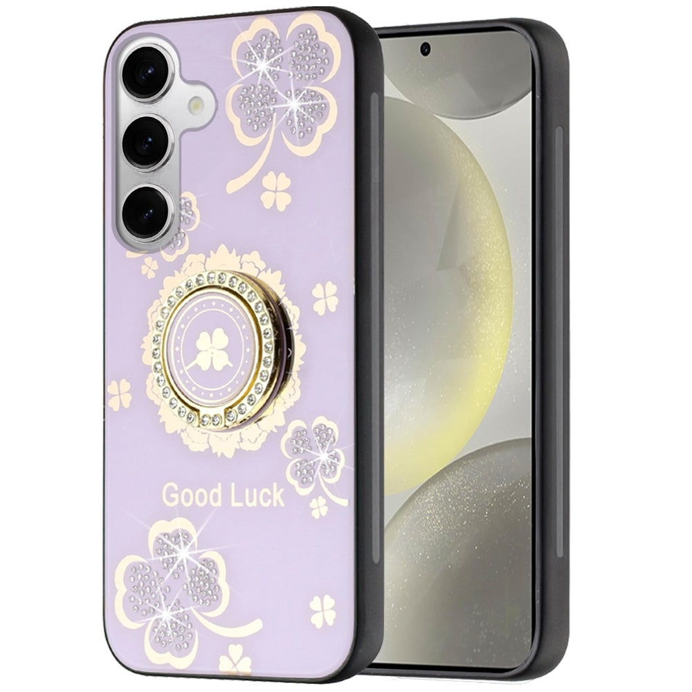 For Samsung Galaxy S25 /S24 Diamonds 3D Fashion Bling Sparkly Glitter Ornaments Engraving Hybrid with Ring Stand Case Cover