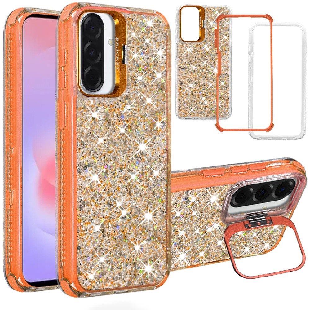 Phone Case for Samsung Galaxy A37 Luxury Bling Scattered Glitter Hybrid Dual Layers with Integrated Camera Stand and Sparkle Finish Design Cover