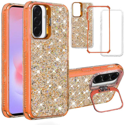 Phone Case for Samsung Galaxy A37 Luxury Bling Scattered Glitter Hybrid Dual Layers with Integrated Camera Stand and Sparkle Finish Design Cover