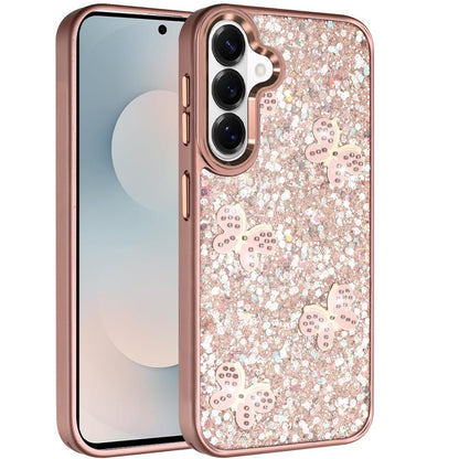 For Samsung Galaxy S26+ / S26 Plus Cute Butterfly Crystal Diamond Glitter Case Sparkle Bling Frame Metallic Edges, Shimmer TPU Hybrid Case Cover