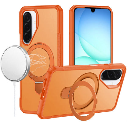 For Samsung Galaxy A17 5G Matte Finish Magnetic Ring Hybrid Protective Invisible Kickstand Magsafe Compatible Case Cover Cosmic Orange