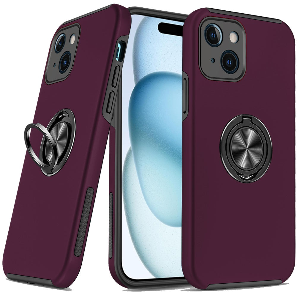 Phone Case for iPhone 15 Plus (6.7") Invisible Ring Stand Shockproof Anti Slip Durable Grip Protective Hybrid Fit Magnetic Car Mount Holder Cover Purple