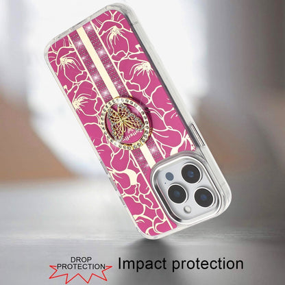 Phone Case for Apple iPhone 13 Pro Max Floral Butterfly Ring Stand Glitter Bling Shockproof Hybrid Luxury Fashion Protective Anti Slip Durable Grip Cover