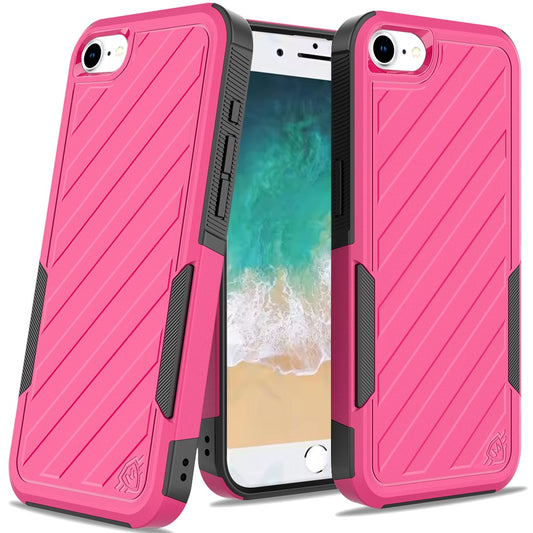 For Apple iPhone 17E /16E Hybrid lined shockproof dual layer Rugged 2in1 Hard PC & Silicone TPU Non Slip Textured Tough Armor Case Cover Hot Pink