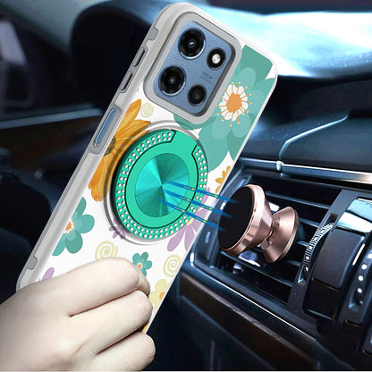 For Motorola Moto G 5G 2026/2025 Pattern Design Hybrid with Invisible Ring Stand & Magnetic Back, Shockproof Protective Grip Case Cover