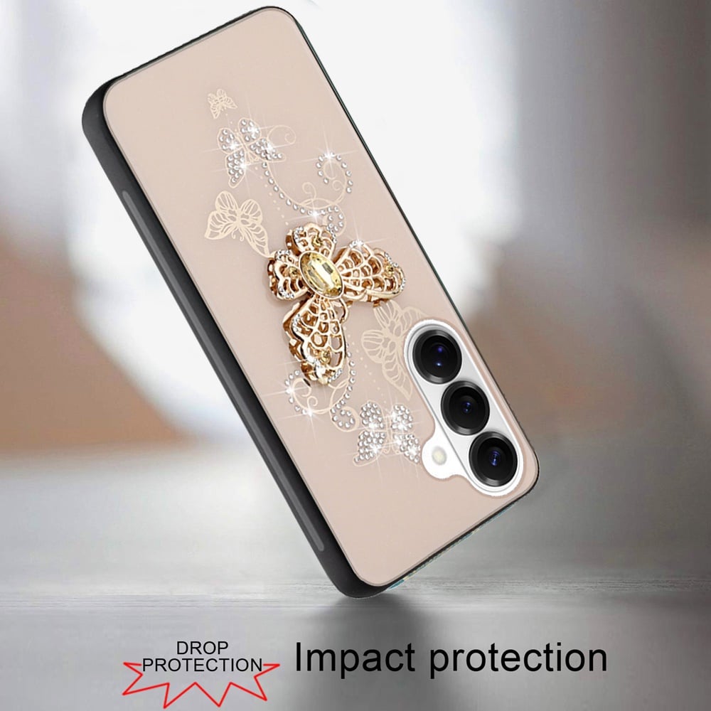 Phone Case for Samsung Galaxy S26 FE /Fan Edition Diamond Glitter 3D Butterfly Engraved Luxury Bling Hybrid Shockproof Chrome Edge Protective Durable Grip Cover