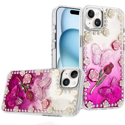 For Apple iPhone 11 Bling Fashion Design with 3D Pearls Epoxy Glitter Ornaments Chrome Edge Hard Slim PC Case Cover