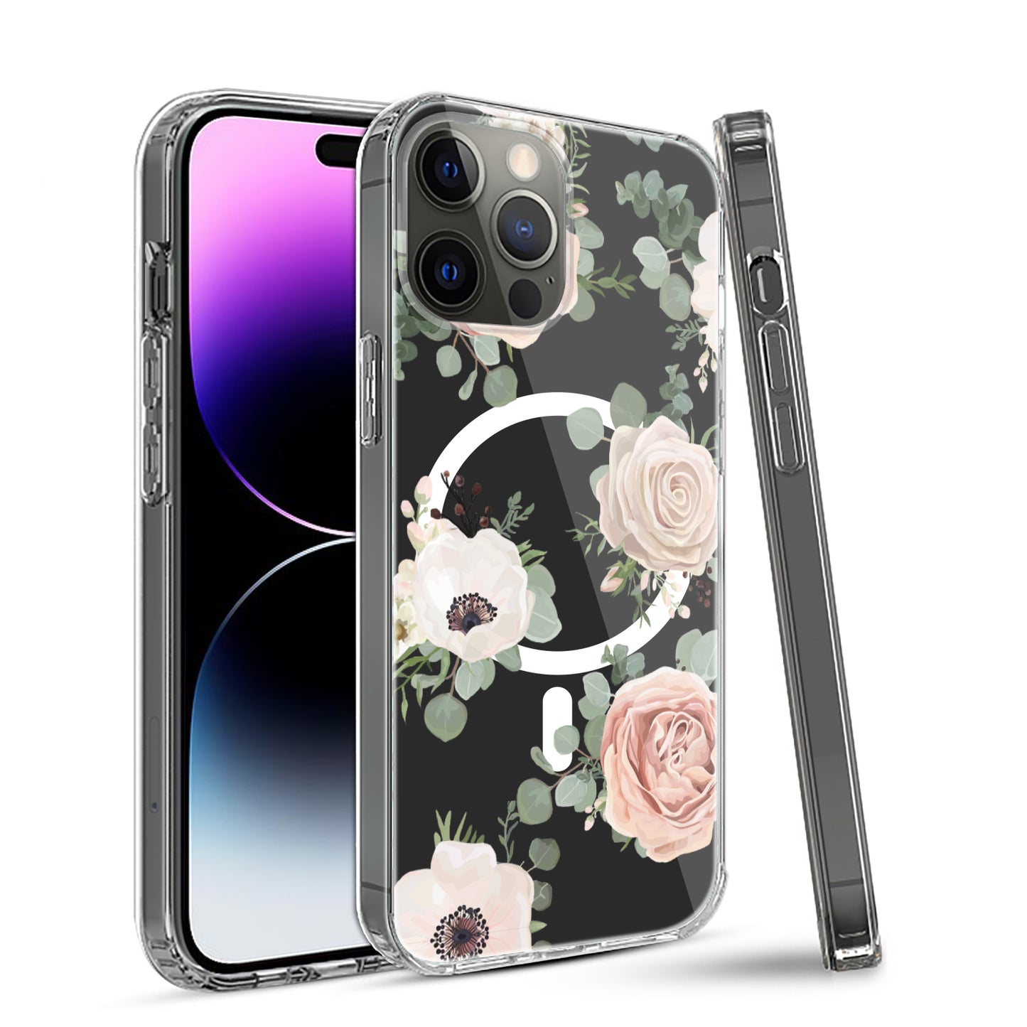 For Apple iPhone 17E /16E Hybrid Flower Design Stylish Fashion Case, MagSafe Compatible, Thick Shockproof Hard PC Case Cover