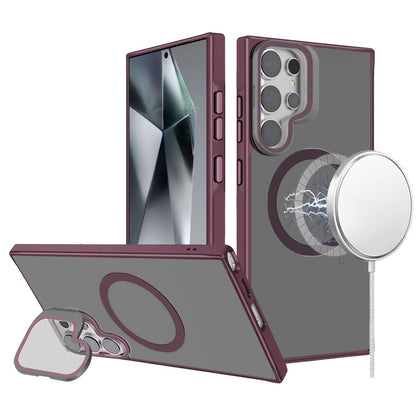 For Samsung Galaxy S23 Ultra Tough HQ Hybrid Case with Aluminum Frame Camera Stand, Compatible with MagSafe, Translucent Matte Shockproof Case Cover