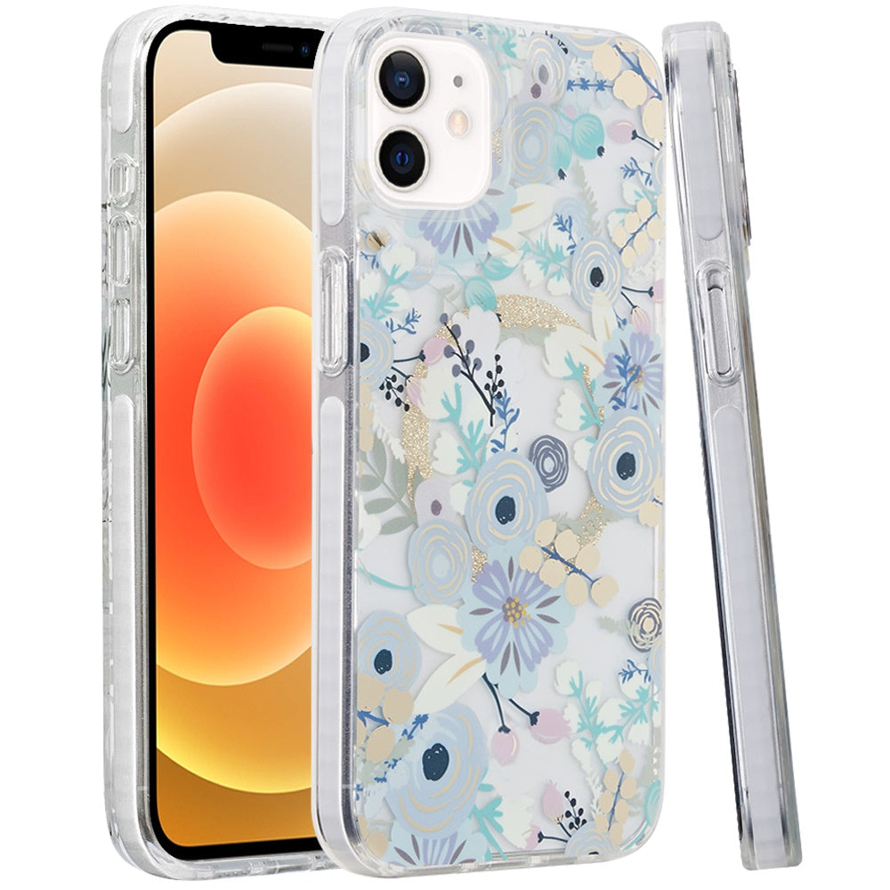 For Apple iPhone 16 Pro (6.3") Floral Pattern Design Cute Clear Hybrid Compatible with Magsafe Double Layer Soft TPU Hard PC Case Cover