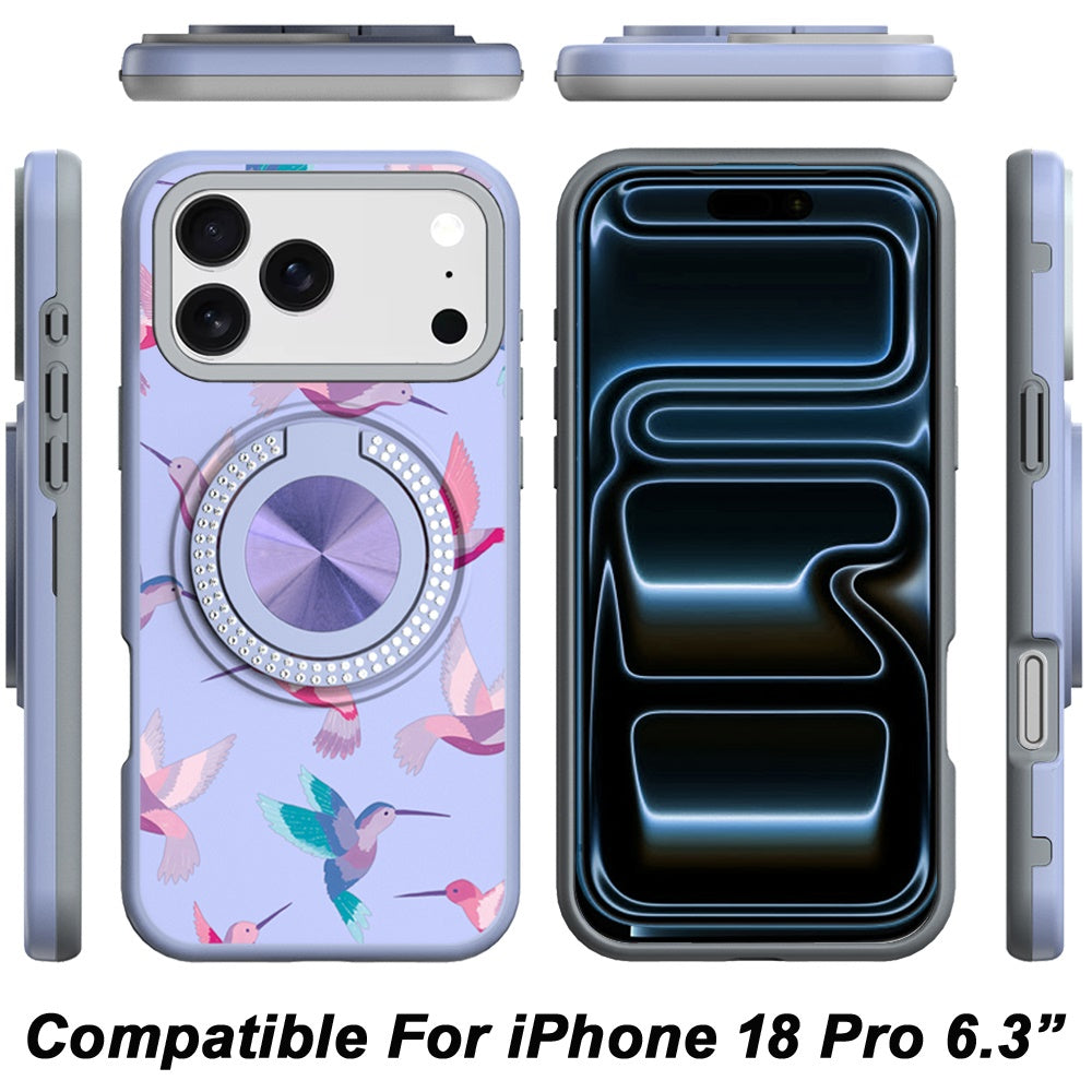 Phone Case for Apple iPhone 18 Pro Magnetic Ring Stand Matte Metal Hybrid Car Mount Friendly Shockproof Rotational Grip Diamond Design Pattern Cover