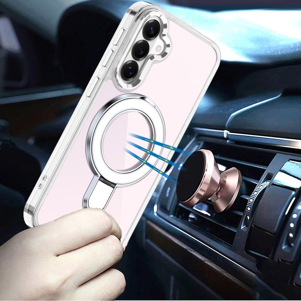 Phone Case for Samsung Galaxy S26 FE /Fan Edition Chrome Magnetic Ring Stand Rotational Shockproof Hybrid Kickstand Metal Finish Rugged Drop Protection Armor Cover