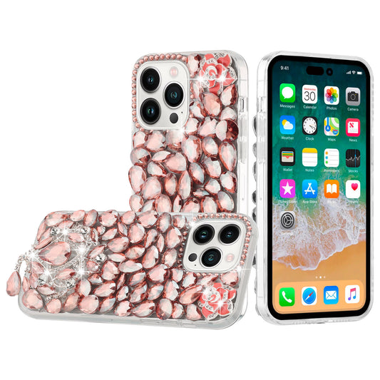 For Apple iPhone 16 Pro (6.3") Bling Crystal 3D Full Diamonds Jewelry Luxury Sparkle Rhinestone Glitter Hybrid Protective Case Cover