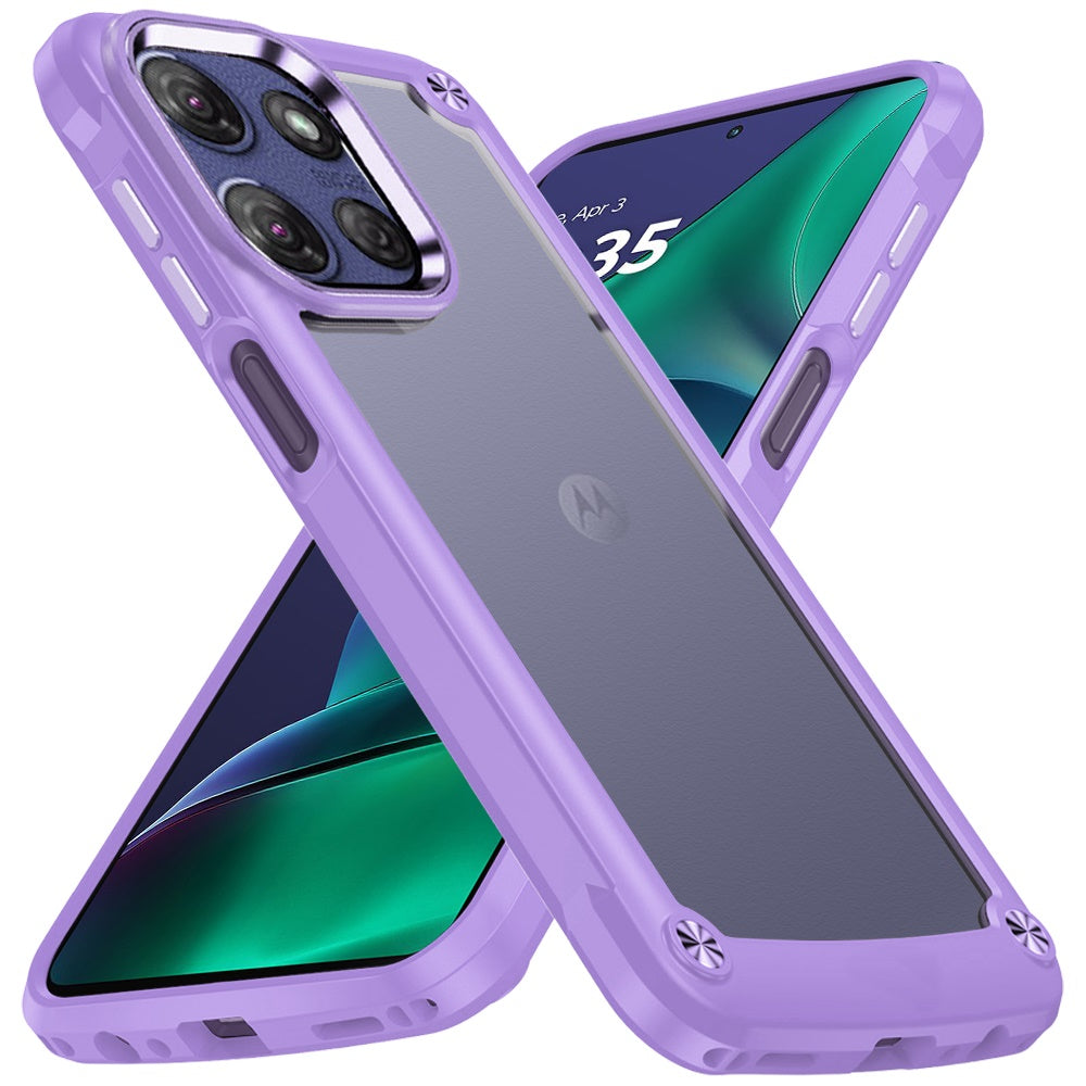 For Motorola Moto G Stylus 5G 2025 Hybrid Transparent Rubber with Metal Buttons & Camera Edges Hard TPU Corner Frame Bumper Case Cover