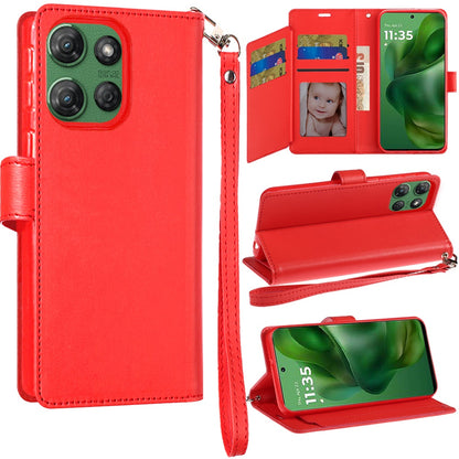 For Apple iPhone 15 Wallet Cases PU Leather with Credit Card /ID /Cash Holder Slot Dual Flip Book Pouch, Stand and Strap Case Cover Red