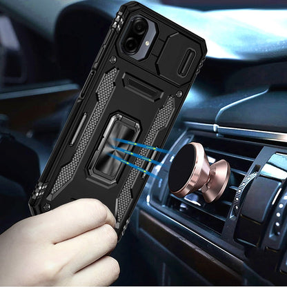 Tough Hybrid Case with Movable Camera Window & Metal Ring Stand Shockproof