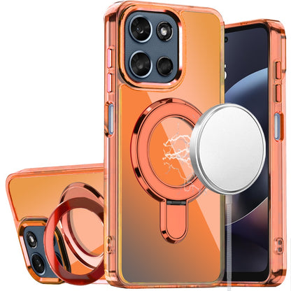 For Motorola Moto G Play 5G 2026 Chrome Hybrid with Rotating Magnetic Circle Ring Stand, Slim Shockproof Hybrid Case Cover Cosmic Orange