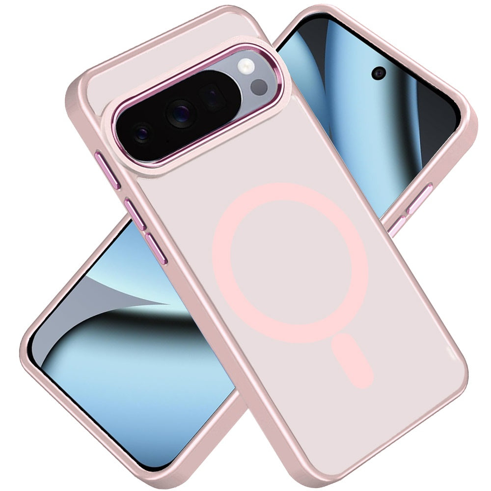 Phone Case for Google Pixel 11 Pro XL Clear Acrylic Magnetic Circle Shockproof Hybrid Metal Button TPU Drop Protection Rugged Slim Durable Armor Cover