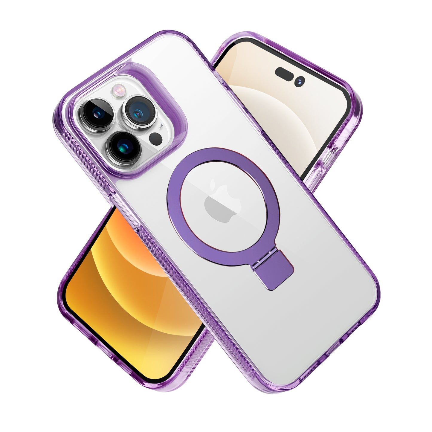For Apple iPhone 17E /16E Transparent Magnetic Ring Circle Stand with MagSafe Compatible Hybrid Dotted Edged Hard PC Shockproof Case Cover Light Purple