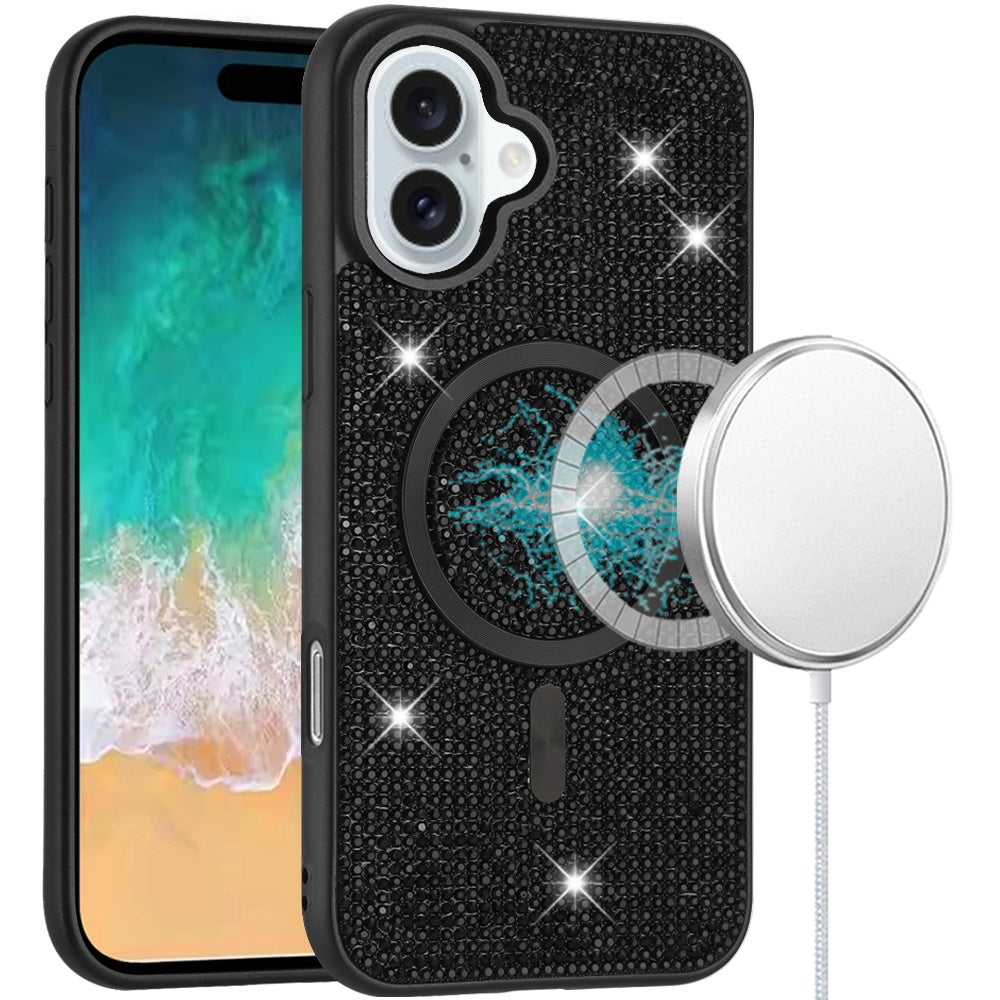Phone Case for Apple iPhone 16 Plus Magnetic Bling Diamond Sparkle Hybrid Shockproof Rugged Grip Durable Protection Anti-Slip Armor Design Cover