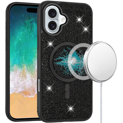 Phone Case for Apple iPhone 16 Plus Magnetic Bling Diamond Sparkle Hybrid Shockproof Rugged Grip Durable Protection Anti-Slip Armor Design Cover