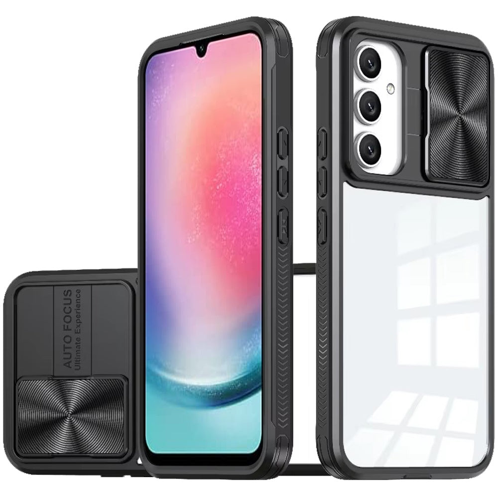For Samsung Galaxy A26 Hybrid Cases with Sliding Camera Cover Transparent Shockproof Bumper TPU Protective Case Cover