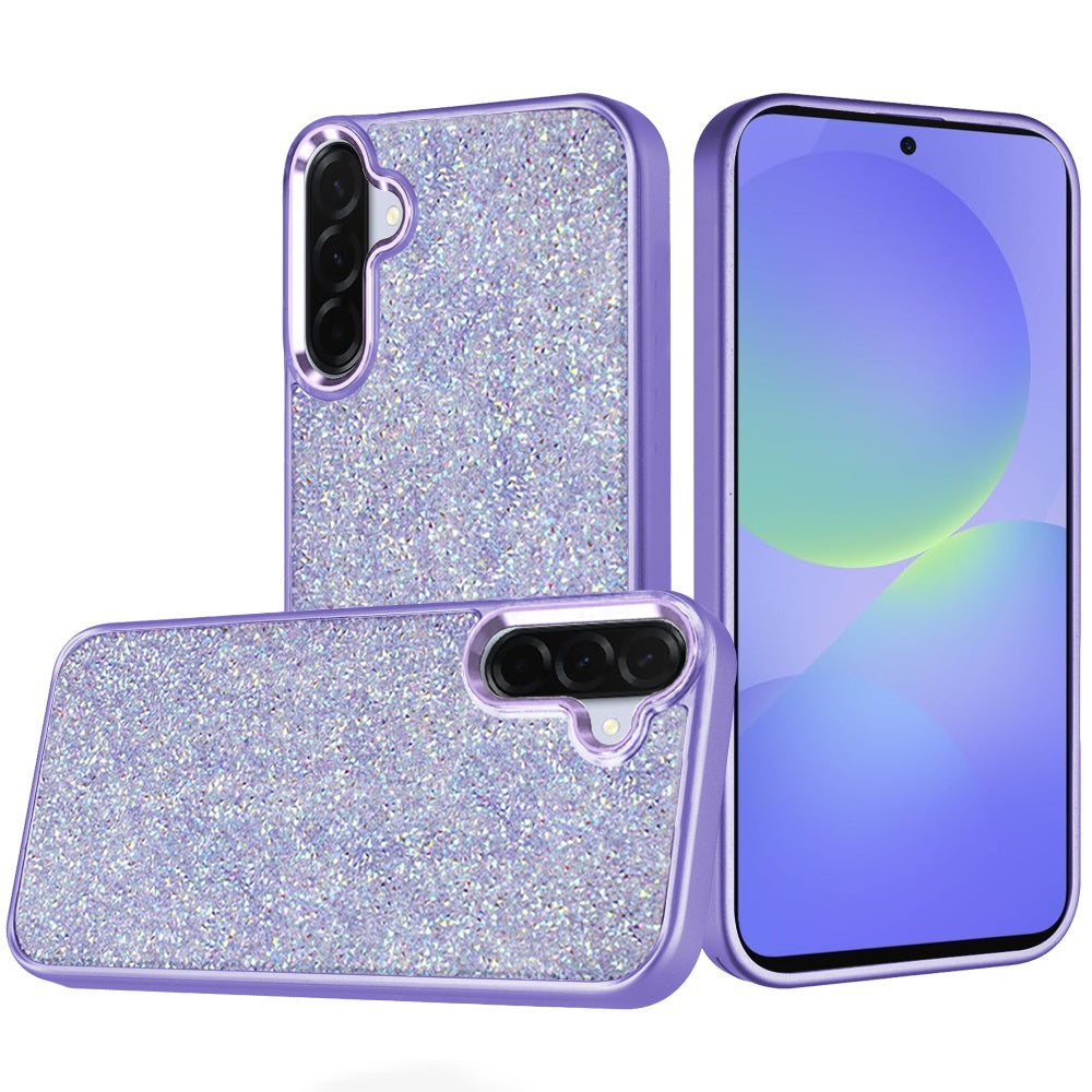 Phone Case for Samsung Galaxy A56 / A36 Crystal Glass Bling Diamond Metallic Edge Shockproof Durable Protective Clear Hybrid Stylish Premium Design Cover Dark Purple