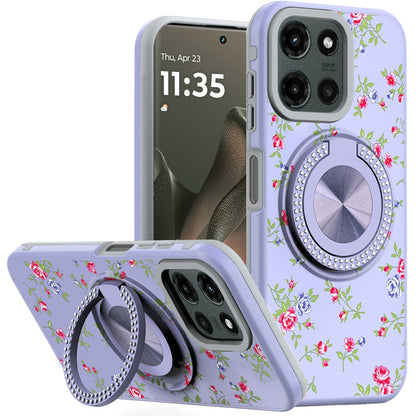 For Motorola Moto G 5G 2025 Pattern Design Hybrid with Invisible Ring Stand & Magnetic Back, Shockproof Protective Grip Case Cover