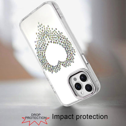 For Apple iPhone 17E /16E Angel Hearts Bling Glitter Diamond Hybrid TPU Cover, Colorful Frame Shockproof Protective Back Case Cover Silver