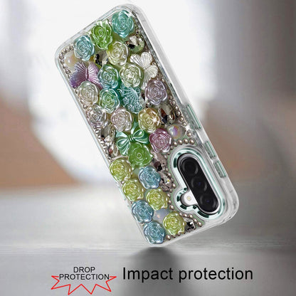For Samsung Galaxy A37 Muti-Color Floral Fashion Bling Crystal 3D Full Diamonds Stones Sparkle Rhinestone Glitter Hybrid Case Cover