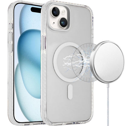 For iPhone 15 (6.1") Transparent Hybrid with Color-Matched Magnetic Circle, Rubber TPU Frame Hard PC Shockproof Case Cover
