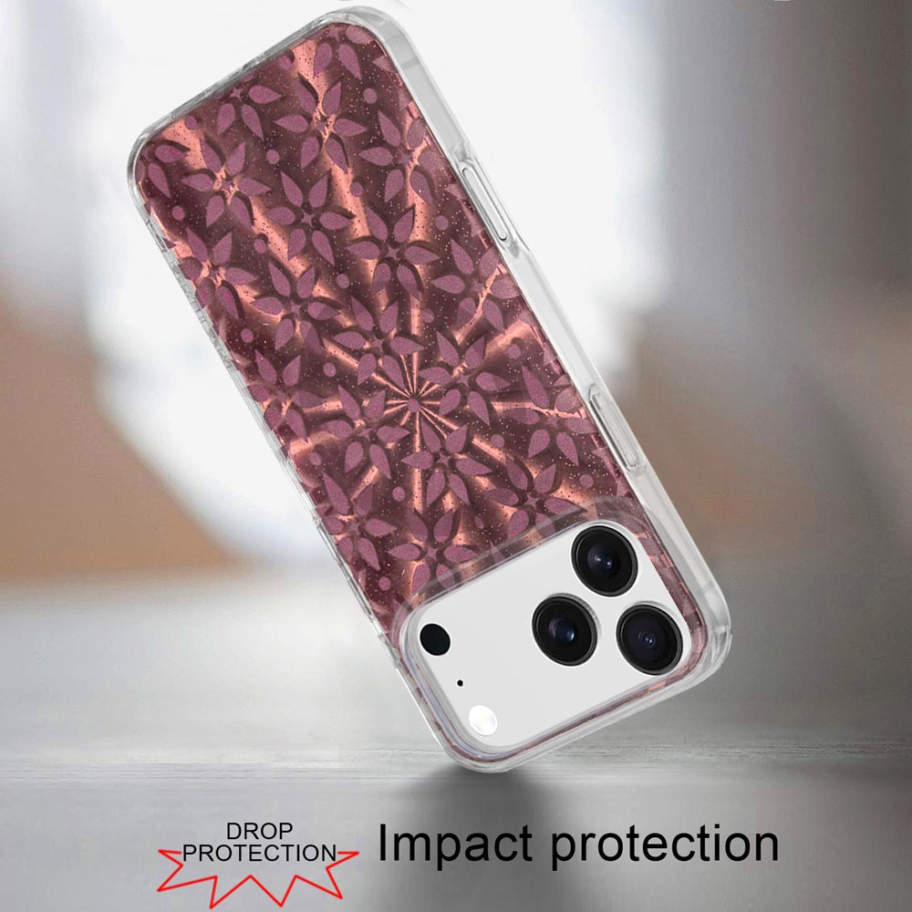 For Apple iPhone 17 Pro Max Stylish Pattern Fashion IMD Printed Design TPU Double Layer Slim Shockproof with Magnetic Back Case Cover Flowers Mandala Brown