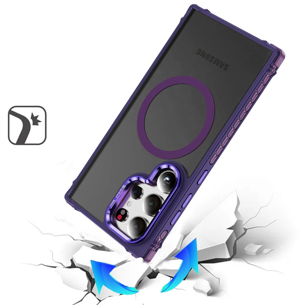 For Samsung Galaxy S25 Ultra Hybrid Metal Camera Stand Ring Sturdy, Compatible with MagSafe, Matte Hard TPU Colorful Edge Case Cover