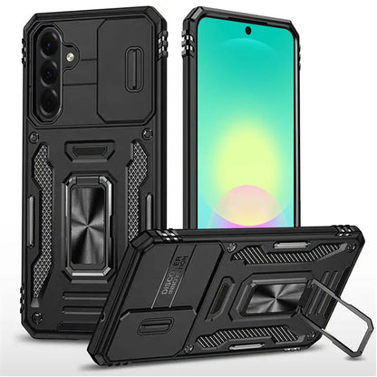 Phone Case for Samsung Galaxy A27 5G Tough Metal Ring Shockproof Sliding Camera Window Hybrid Armor Rugged Anti Slip Heavy Duty Grip Cover