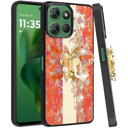 Phone Case for Motorola Moto G Power 5G 2026 /2025 Diamond Glitter Butterfly Engraved Ring Stand Luxury Bling Hybrid Shockproof Chrome Edge Protective Durable Grip Cover