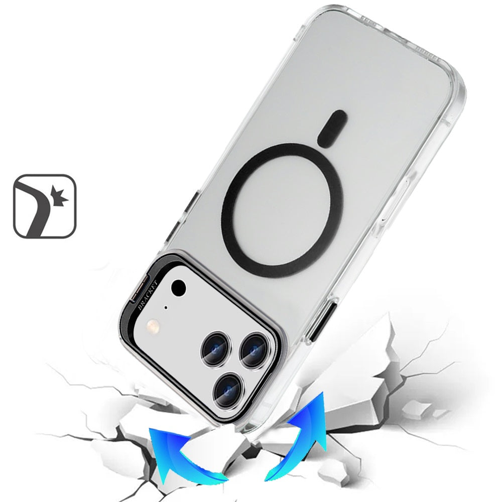 Phone Case for Apple iPhone 18 Pro Max Clear Metallic Camera Stand Magnetic Hybrid TPU Shockproof Grip Camera Protection Kickstand Durable Armor Cover