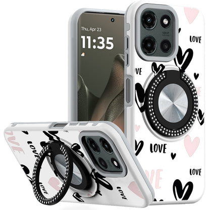 For Motorola Moto G Stylus 5G 2025 Pattern Design Hybrid with Invisible Ring Stand & Magnetic Back, Shockproof Protective Grip Case Cover
