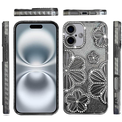 Phone Case for Apple iPhone 16 Plus Shimmer Glitter Floral Thick TPU Shockproof Durable Grip Camera Protection Anti-Scratch Stylish Design Cover
