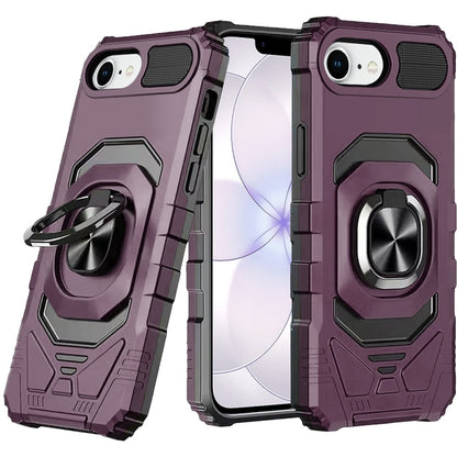 Phone Case for Apple iPhone 17E / iPhone 16E / iPhone SE4 Rugged Hybrid Dual Layer Magnetic Ring Stand Armor Shock Absorbing Heavy Duty TPU Reinforced Bumper Cover Purple