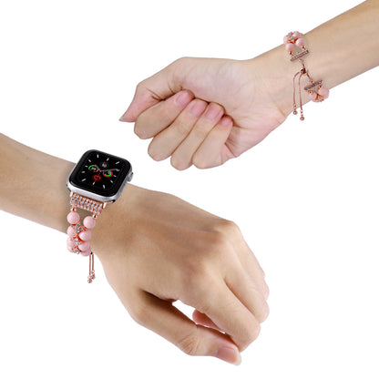 Watch Band for Apple Watch 38/40/41mm, Series 1-8 & SE Pearls Fashion Bling Strand Metal Adjustable replacment Bracelet Style with Secure Attachment