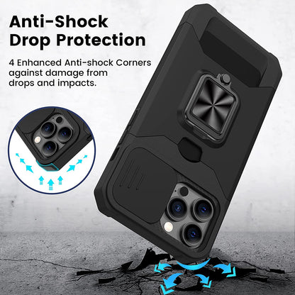 For Samsung Galaxy A17 5G Wallet Case with Slide Camera Protector, Credit Card Slot, Ring Sand, Magnetic Car Mount Case Cover