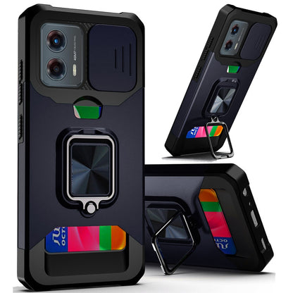 For Motorola Edge 2025 Wallet Case with Ring Stand & Slide Camera Cover Back Credit Card Slot Holder, Military Grade Case Cover