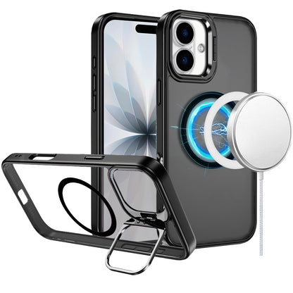 For Apple iPhone 17 (6.3") Heavy Duty Metallic Hybrid Tough TPU with Camera Ring Stand, MagSafe Compatible, Rugged Drop Protection Case Cover