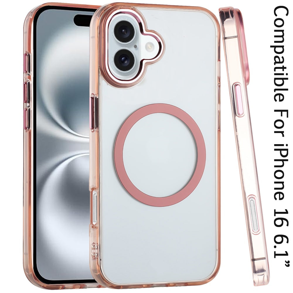 Phone Case for Apple iPhone 16 Magnetic Clear Acrylic Metal Button Camera Guard Shockproof Transparent Slim Grip Premium Hybrid Cover